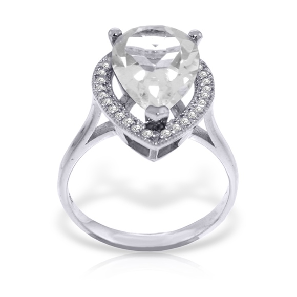 14K. GOLD RING WITH NATURAL DIAMONDS & WHITE TOPAZ - Picture 2 of 5